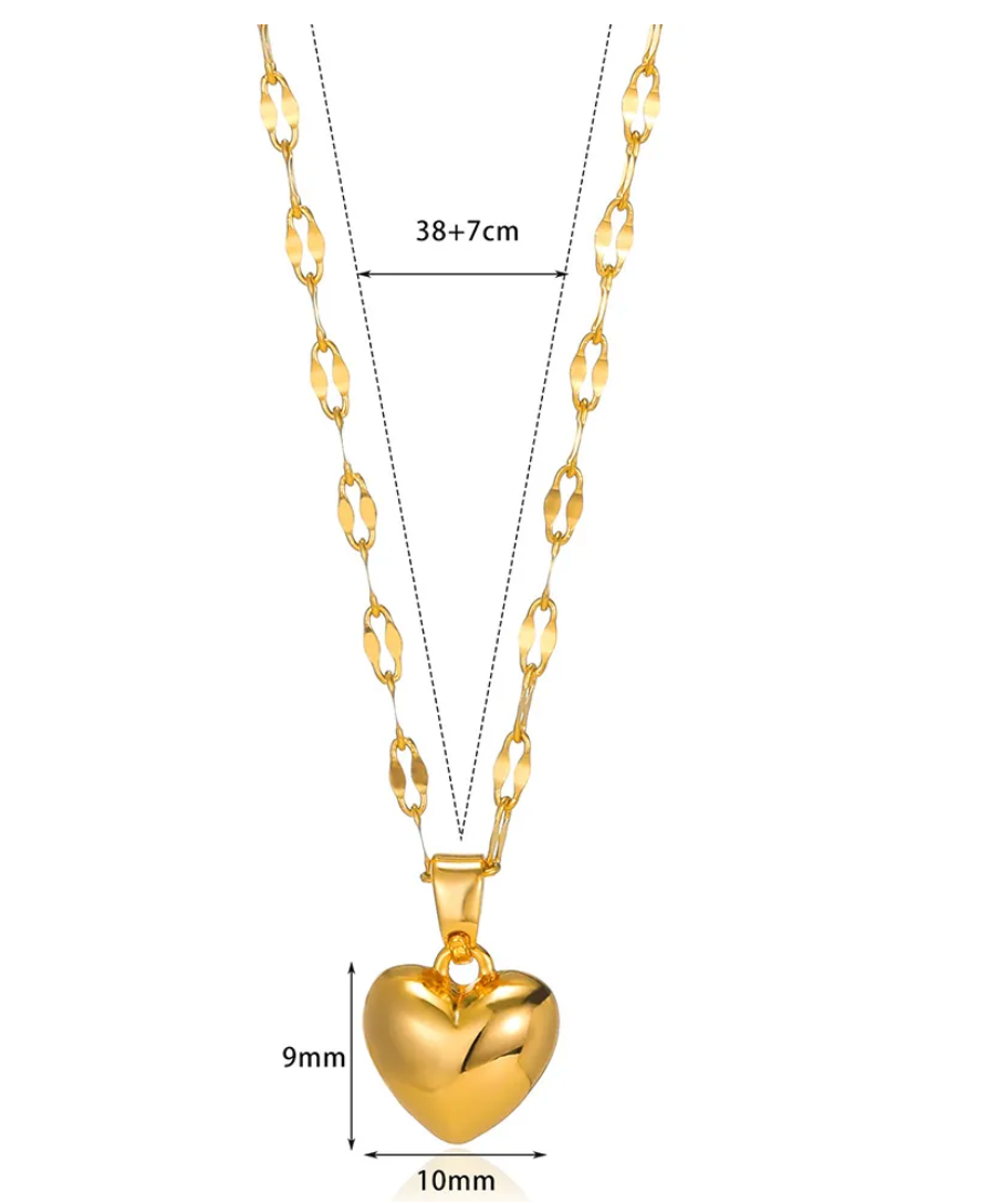 18 Karat vergoldete Halskette mit einem massiven 3D-Herz