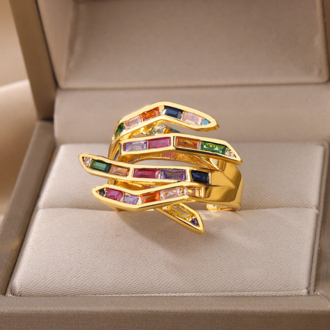 Verstellbarer 18K Gold Plated Kreuz Hände Ring mit Zirkonen