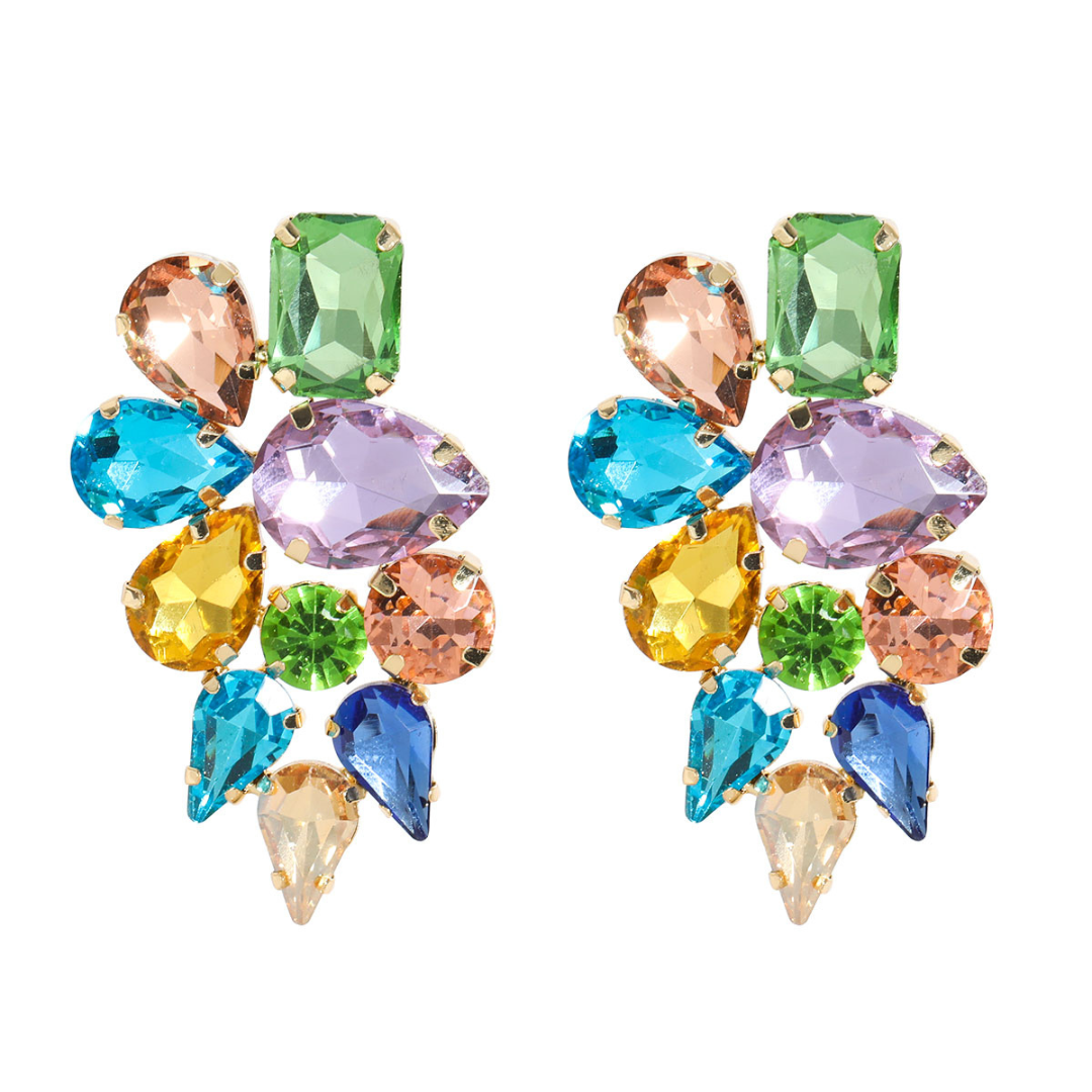 18 Karat vergoldete Ohrringe mit farbigen Edelsteinen in Form von schönen Blättern
