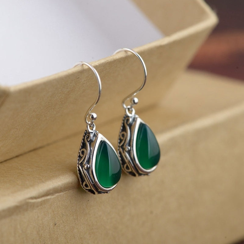 925 Silber Ohrringe mit einem handgefertigten Smaragd Stein